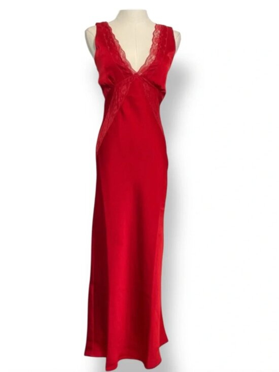 Thirty Thirty Dresses & Skirts - Red Lace-Trim Maxi Slip Dress